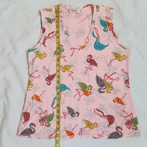 Fresh Produce Womens Soft Pink  Flamingo Print V-Neck Sleeveless T-shirt, Size L - Picture 11 of 12